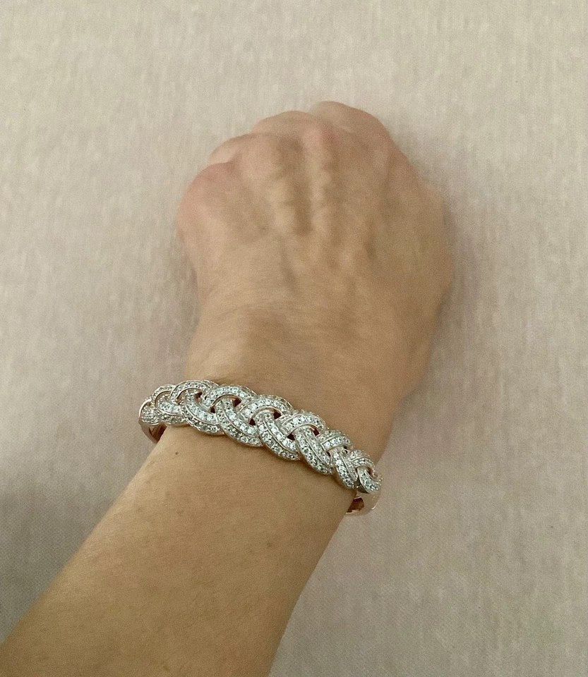 Victoria Wieck CZ Braid Design 925 STS w 18K Rose Gold Vermeil Bangle Bracelet S - Image 2 of 4