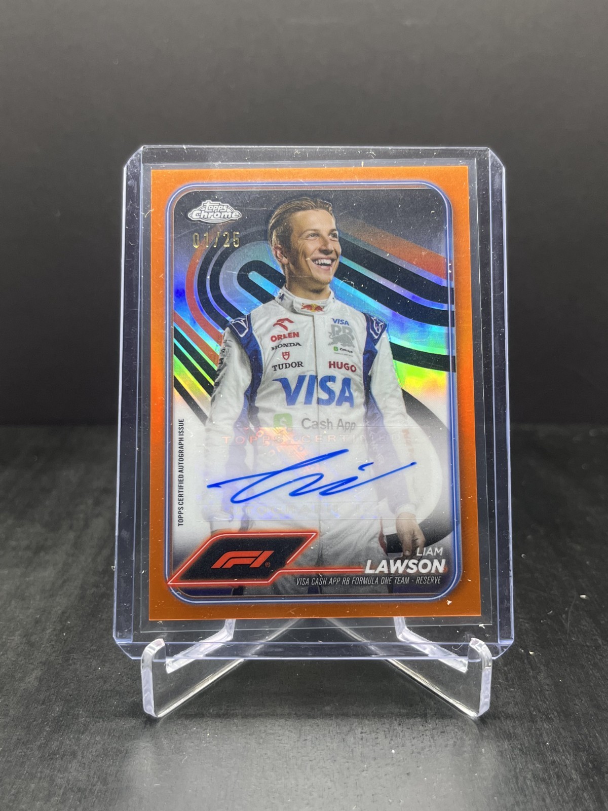 2024 Topps Chrome F1 Liam Lawson Autograph Auto Orange 01/25 #CAC-LAW Bookend
