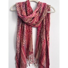 Bohemian Chic Pashmina Paisley Wrap Red Pink Fringe Trim 22"x 68"