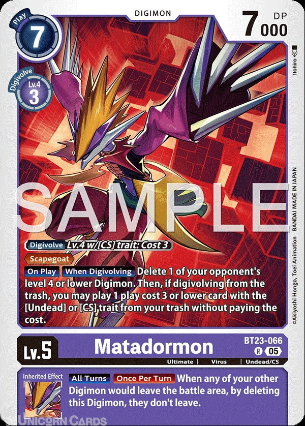 BT23-066 Matadormon : Rare Digimon Card : BT23: Hackers’ Slumber