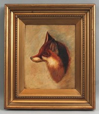 19thC Antique Victorian Signed Country RED FOX Hunting Portrait Oil Painting, NR