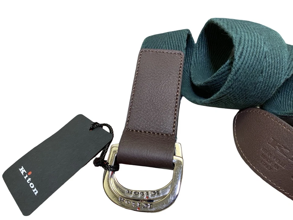 Cinturón Kiton Verde/Marrón Correa Cinturón Hebilla Metal Cinturón Muy Único Talla 38-40 Foto 3 de 4