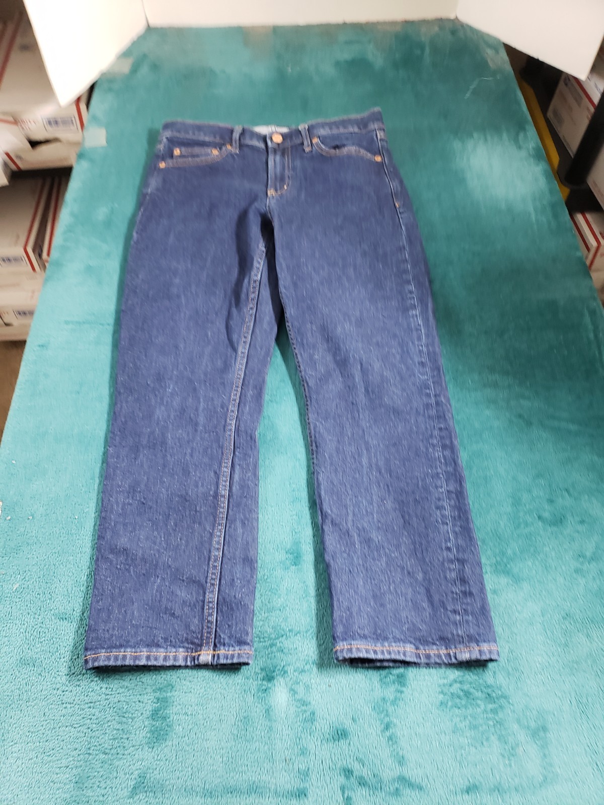 Size 6 Petite Womens Blue Stretch Denim Pants Mid Rise Slim 