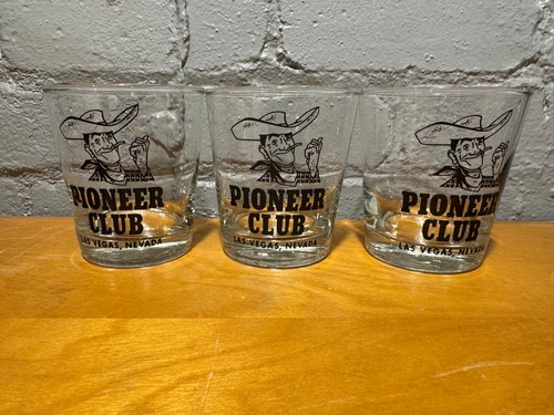3 Vintage Pioneer Club Hotel Las Vegas Nevada 4" Cocktail Glasses Cowboy