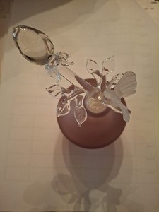 Vintage Perfume Bottle Pink Satin Glass Base Rose Floral Butterfly Design Topper