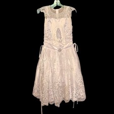 Tip Top Kids Quinceañera Dress Virgin Mary Sz 14 White Embroidery Rhinestones