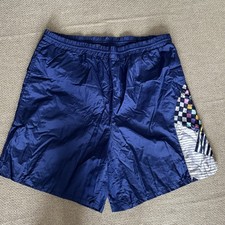 Vintage 80s 90s Women  s Nylon Shorts Large Blue Color Block High Waist