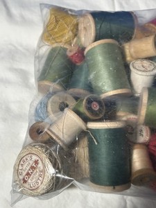 Vintage Thread Yarn Lot Wooden Spools Clark’s O.N.T. Lustre Crochet Mending 2lb