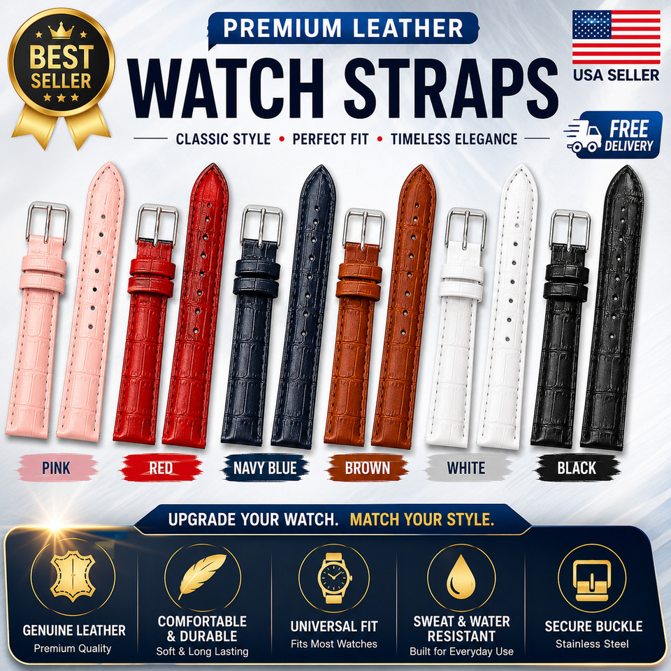 Leather Mens Watch Strap Band Brown Black 12mm 14mm 16mm 18mm 20mm 22mm