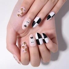 Cute Halloween Press on Nails Short Almond with 3D Ghost Pumpkin Design, Nude...