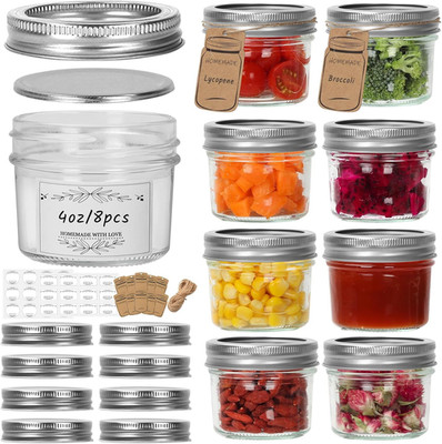 Eathtek Small Mason Jars 8 Pack, 4oz/120ml Mini Canning with clear