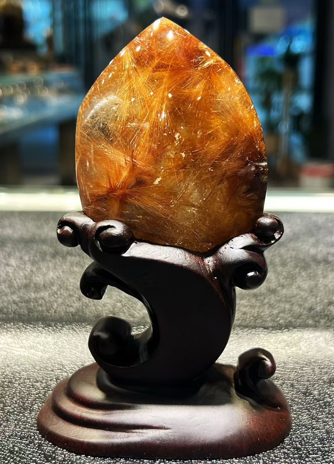 189g TOP Natural Rutilated crystal quartz mineral specimen reiki Decor+stand