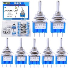 12PCS Mini Toggle Switch SPST 6A 125V Miniature ON/Off 3 Pin 3 Position Micro...