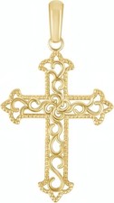 Filigree Openwork Gold Plated Sterling Silver Cross Pendant Charm 1.4 Inch USA