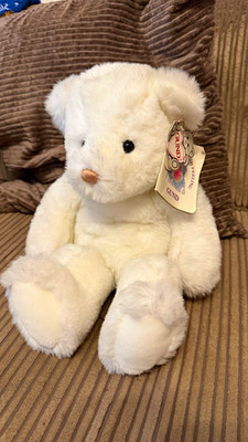 Vintage GUND Feeling Bear weiß Plüsch Teddybär Stofftier mit Schaukelanhänger