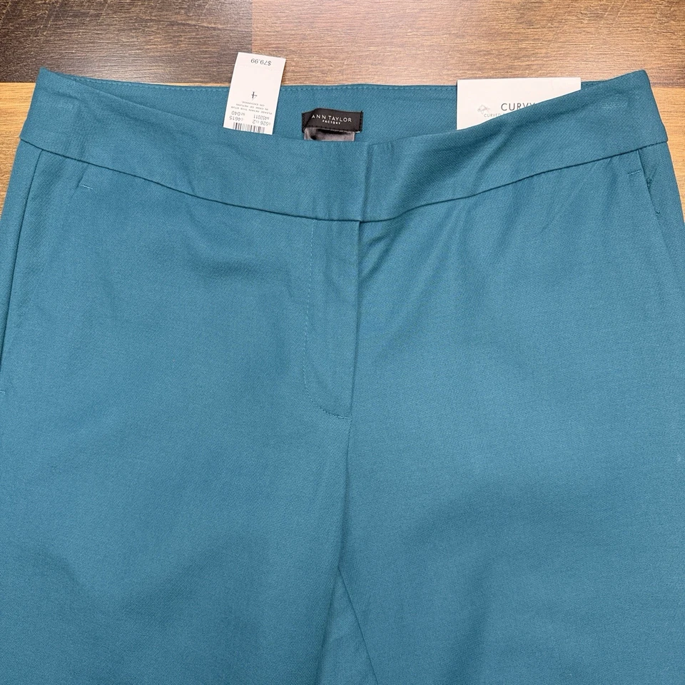 Ann Taylor лодыжки длины брюки женщин 4 изогнутый бирюзовый зеленый середины подъема эластичной новый - Изображение 3 из 4