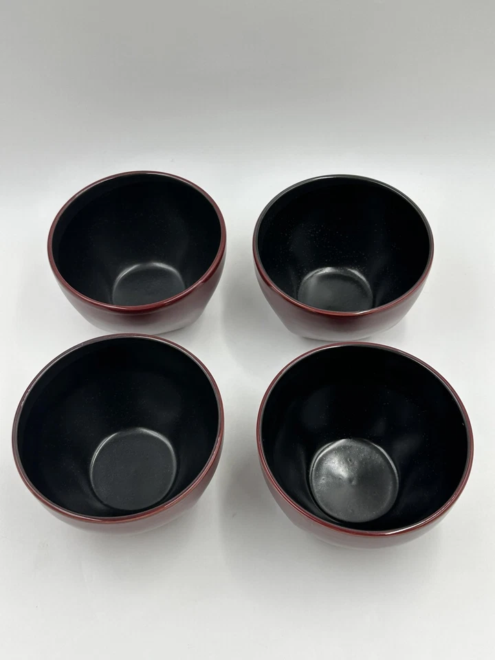 Pfaltzgraff Eastside Red Soup Salad Bowls Ceramic Black Interior 5 1/2” Set 4 - Image 3 of 4
