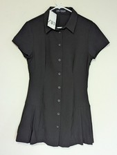 Zara Women Preppy Shirt Dress Size L Black Fit and Flare Mini Sporty Clean Girl