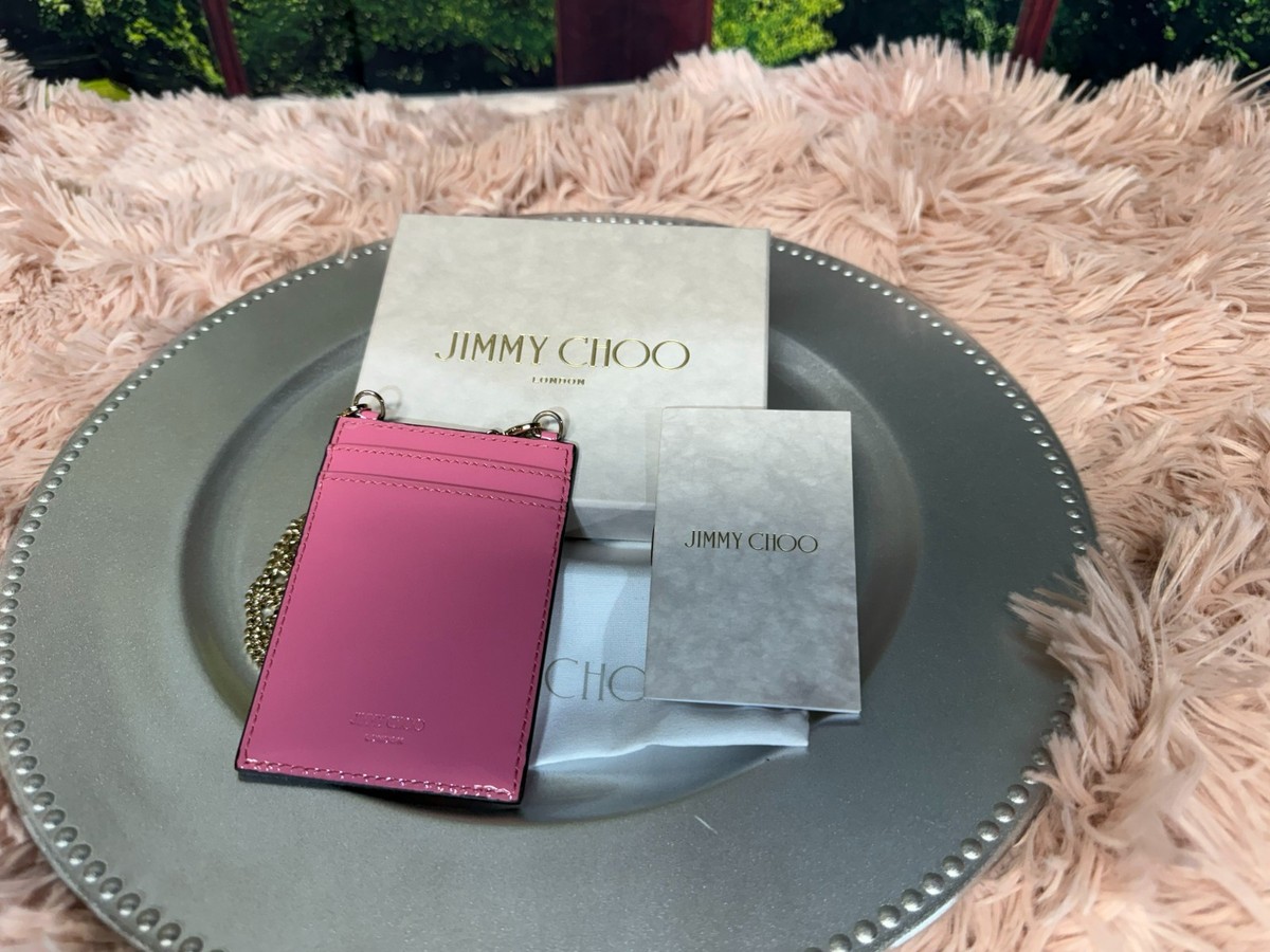 NEW Jimmy Choo Candy Pink Chain Strap Wallet Cardholder Crossbody