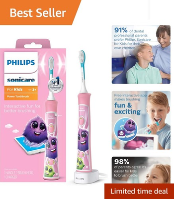 #ad Fun Pink Rechargeable Toothbrush for Kids 3 Sonic Power amp; Pressure Sensor $61.99
