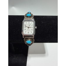 SS Turquoise Feather Tips Timex Watch Working Pre Owned