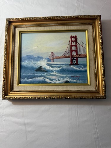ORIGINAL VINTAGE SIGNIERT T. SANDERS ÖLGEMÄLDE SAN FRANCISCO GOLDEN GATE BRIDGE  - Bild 1 von 7