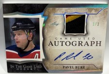 2020 LEAF ITG PAVEL BURE GAME USED 3 CLR PATCH AUTO 1/2 CANUCKS