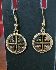Authentic Gold Plated Pierced Dangle Earrings Similiar to Designer Logo