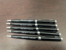 5 PACK The Ritz Carlton Metal Ball Point Twist Pens Heavy Sleek Black Silver