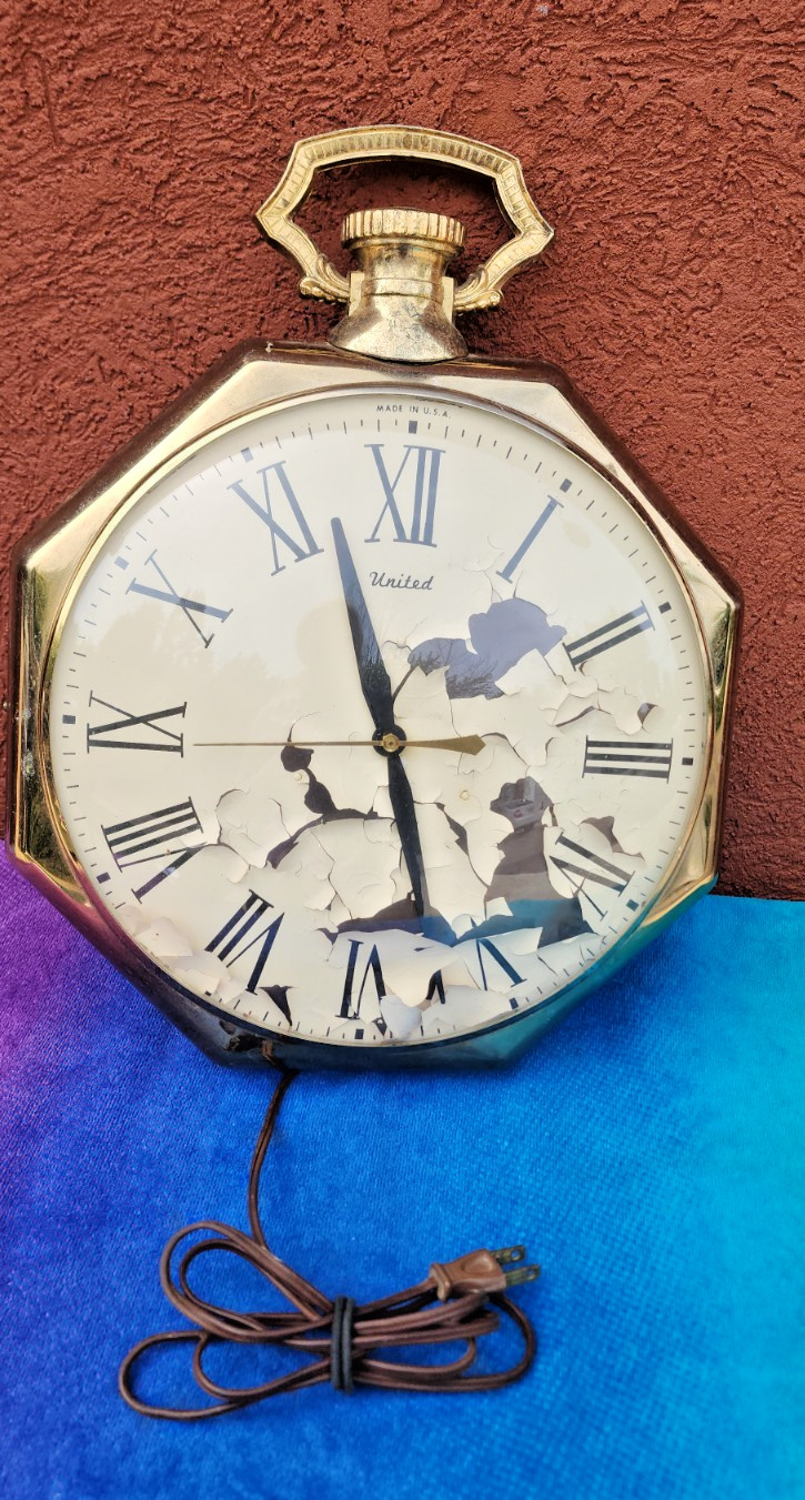 Vintage United Clock Corp Model 48 Pocket Watch Wall Clock MCM USA Repair