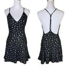 Nasty Gal NWT 4 Gold Metallic Abstract Polka Dot Black Strappy Mini Slip Dress