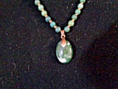 Artisan crafted, 1  moss Agate pendant,on 20  moss agate and copper strand, with