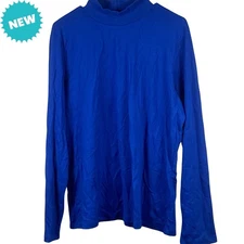 St. John's Bay Womens Size 2X Mock Neck Long Sleeve Casual T-Shirt Blue