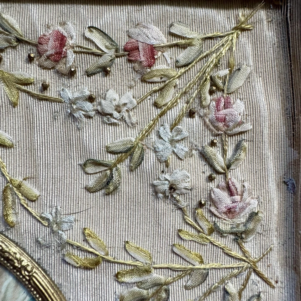 "Antigua pintura de acuarela francesa en marco de metal dorado ornamentado 9,5"" x 8""" Foto 4 de 4