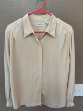 100 Silk Vintage Liz Claiborne Long Sleeve Button-Up Blouse top VTG cream 10
