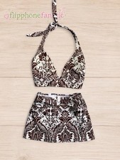 Vintage Y2K Victoria's Secret Floral Bikini Set Brown White Medium 2 Piece Rare