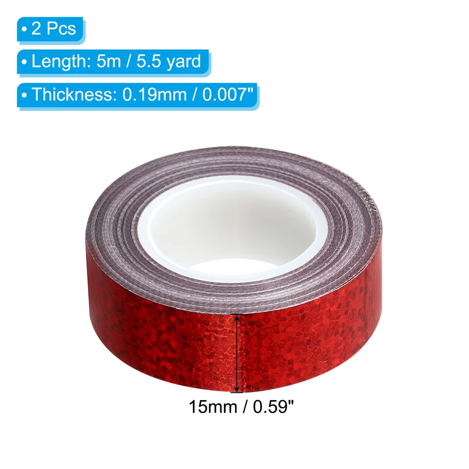 Cinta Brillo Brillo 15mm x 5m, Paquete de 2 Cintas Prisma Arte Autoadhesivas Rojo Foto 2 de 4