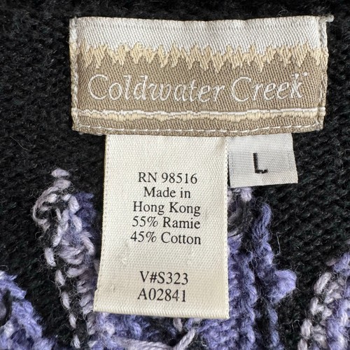 Vintage Coldwater Creek Black Floral Button Down Cardigan Sweater Womens L Boho - Picture 12 of 12