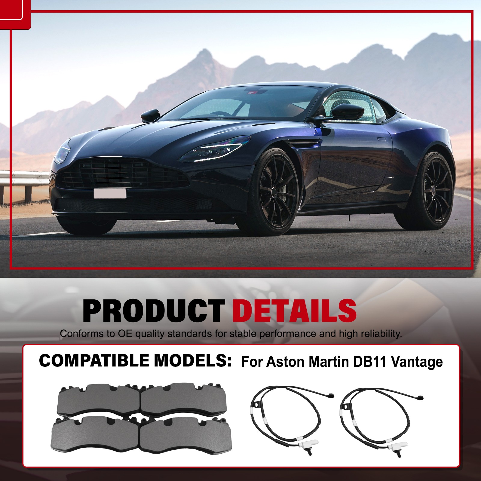 Front Brake Pads W/Sensors Set For Aston Martin DB11 Vantage HY53-2L507-AA