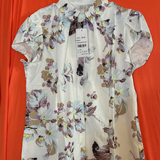 Women s White Multicolor Floral Blouse 12 Reg...