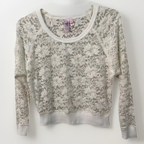 Dolled Up Sheer Lace Ivory Long Sleeve Pullover Top Size XS - Picture 1 of 11