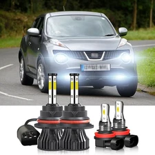 For Nissan Juke 2011-2014 4pcs 6000K LED Headlight Hi/Lo Beam + Fog Light Bulbs