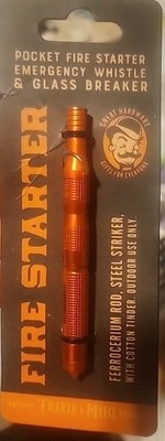 Trixie & Milo ''Fire Starter'' Ferrocerium rod, Whistle & Glass Breaker Multi-tool