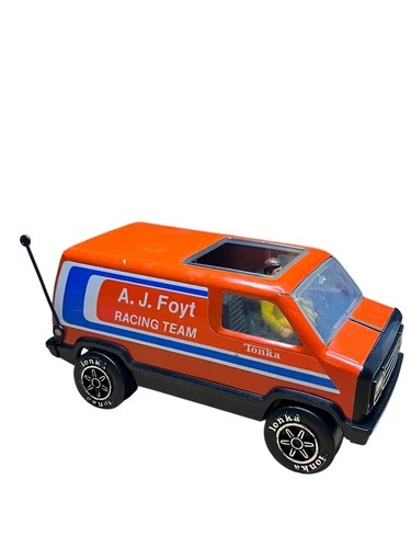 TONKA AJ Foyt Racing Team Van 1970s Pressed Steel Made USA 9" Toy Action Figure