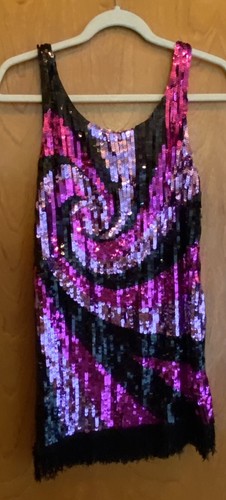 SEQUIN FLAPPER DRESS COSTUME BY CHARADES BLACK & FUCHSIA XS WITH HEADBAND. VGC - Picture 5 of 10