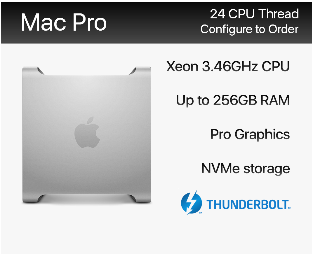 Mac Pro 5.1• Intel Xeon quadcore 2x2,4ghz • Thunderbolt 3