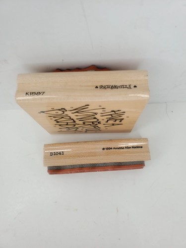 2~Vtg. 1994 & 1997 Printworks Wood Rubber Stamps Birthday & Floral Border - Picture 3 of 4