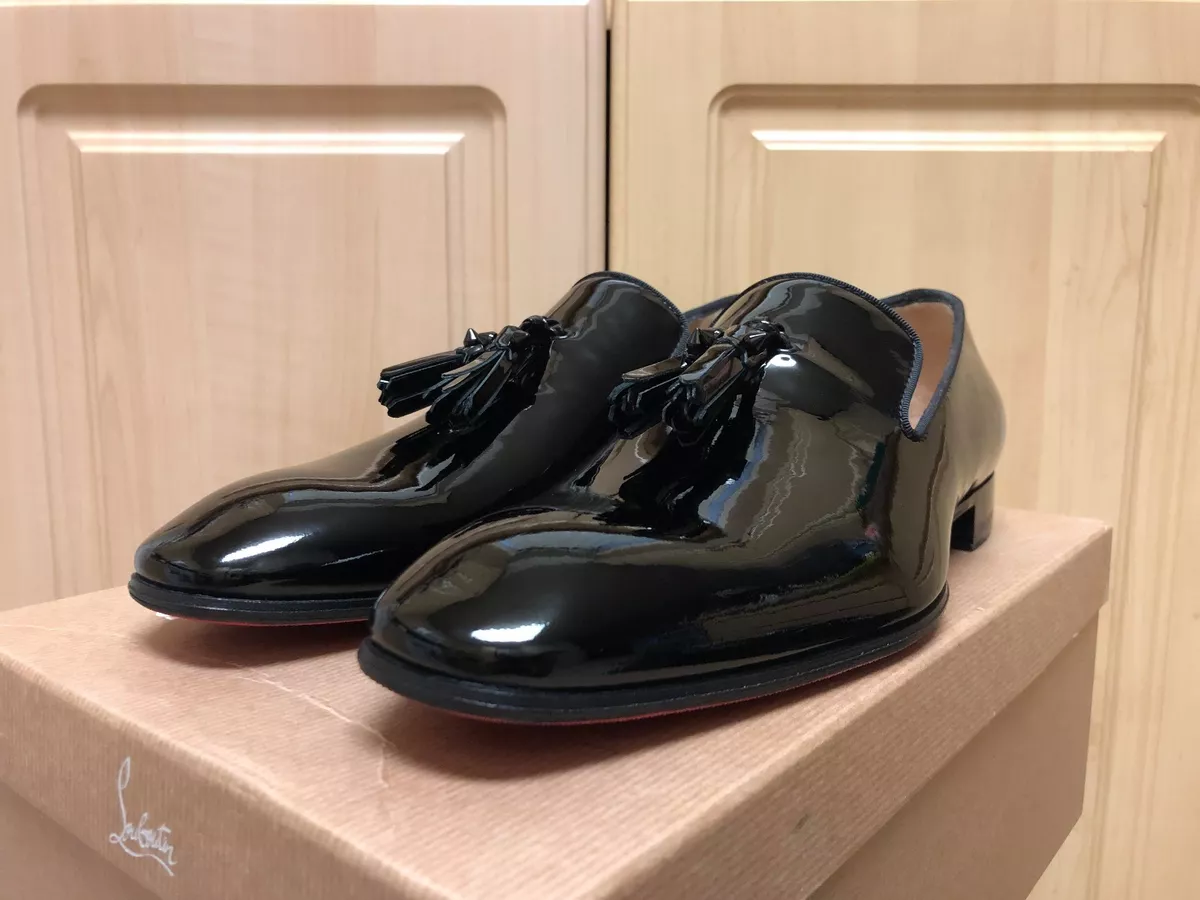 CHRISTIAN LOUBOUTIN Dandelion Tassel Flat Black Patent Loafer EU 42 US MENS 9