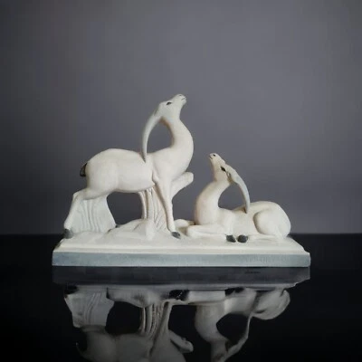 Statue Animalier Charles Lemanceau Couple d'Antilopes art Déco - Photo 1/4