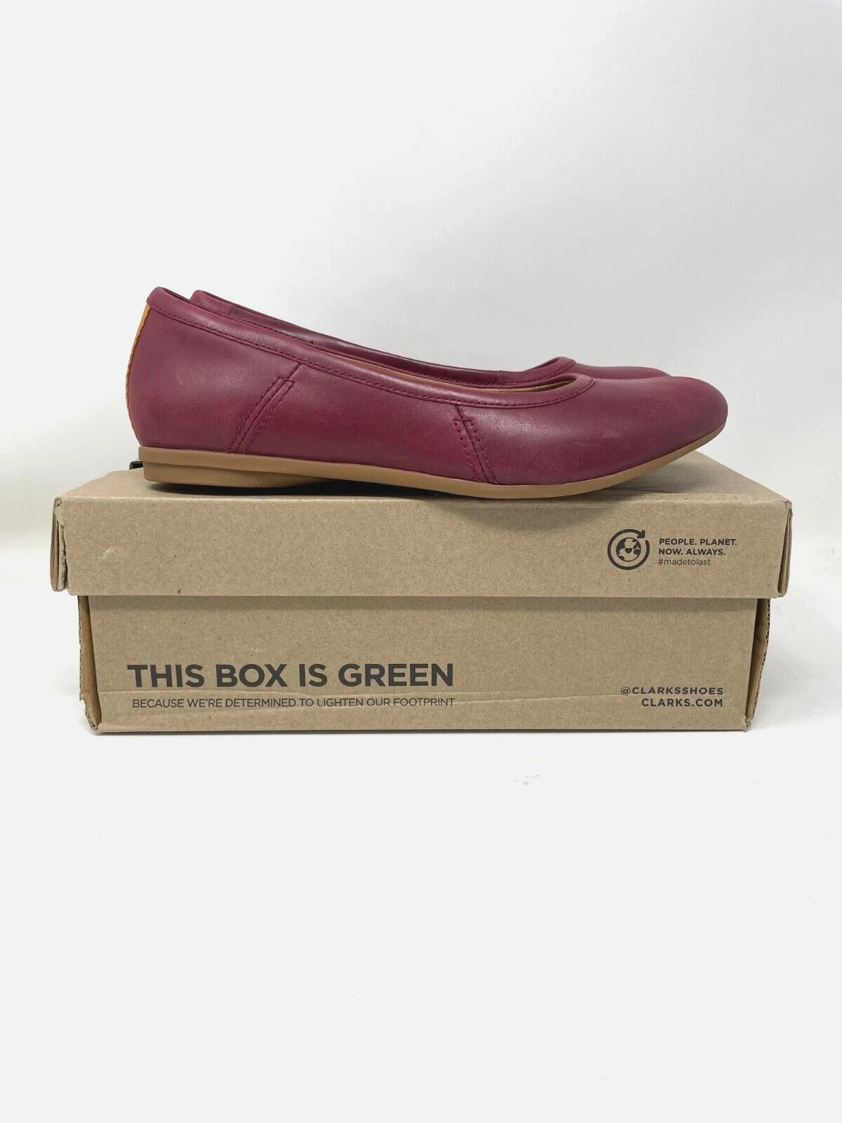 Clarks Donna 7 Larghe Canebay Balletto Vino Maroon Pelle Slip On Casual